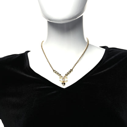 Chanel Crystal CC Heart Link Pendant Necklace in Gold 2 of 5