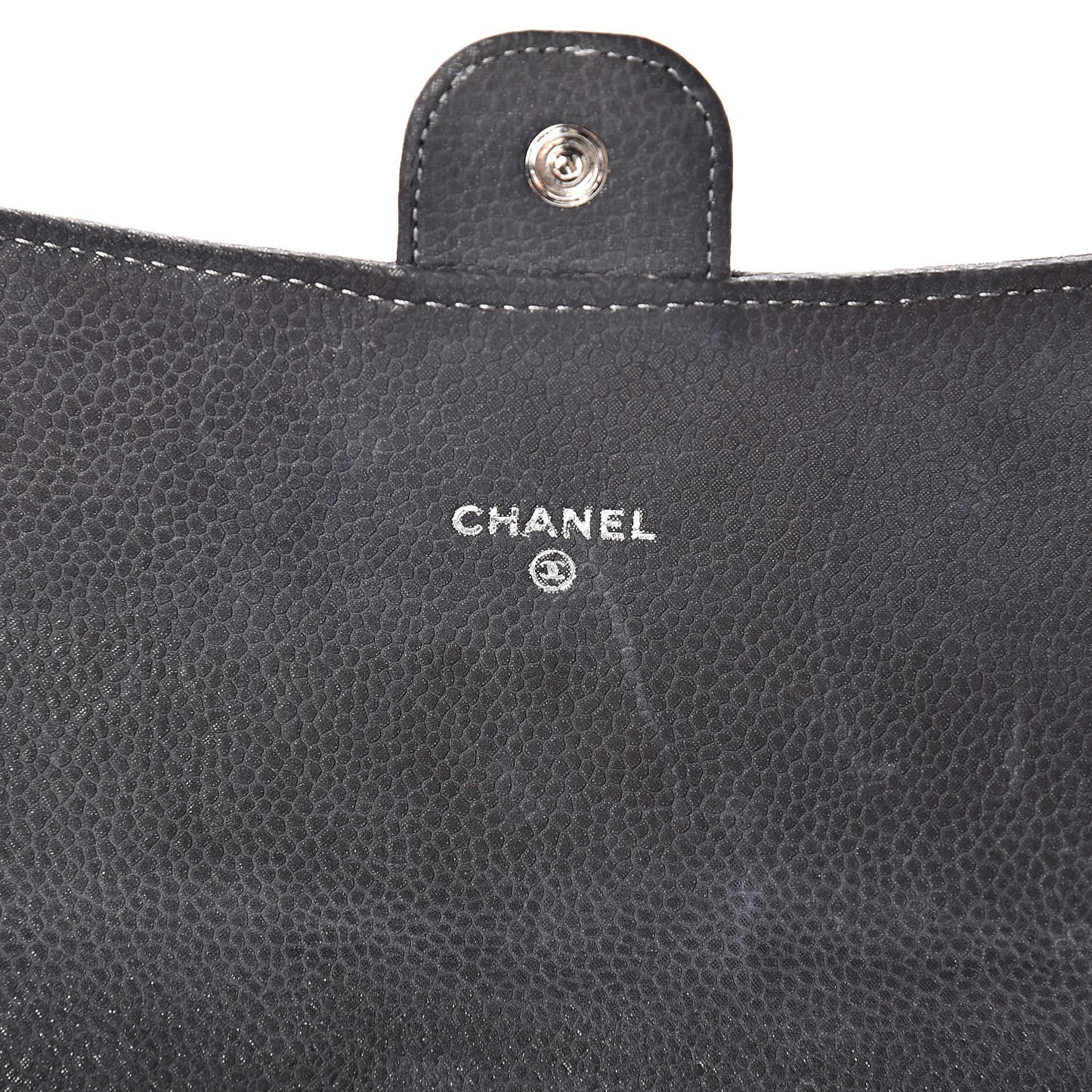 Iridescent Caviar Quilted Large Flap Wallet Grey