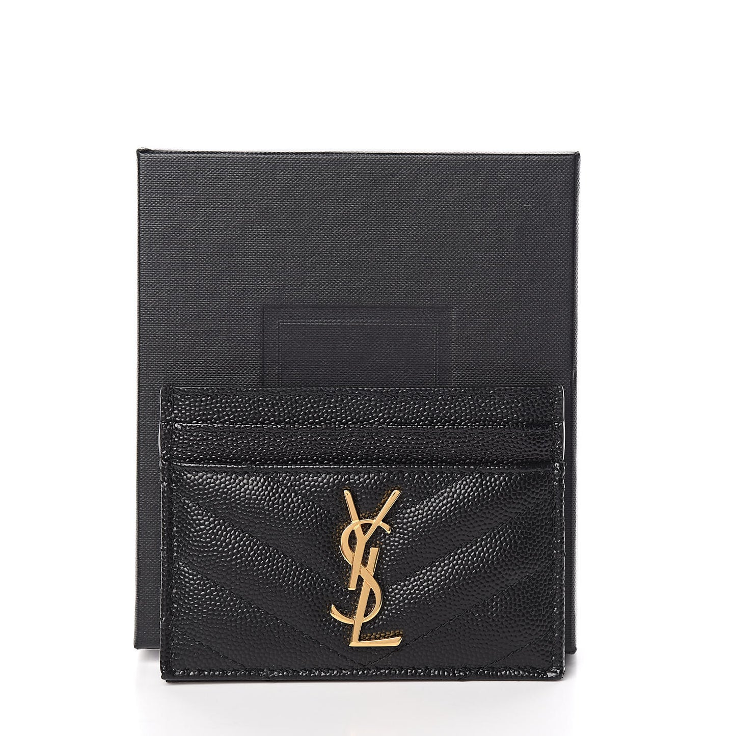 Grain De Poudre Matelasse Chevron Monogram Credit Card Case Black