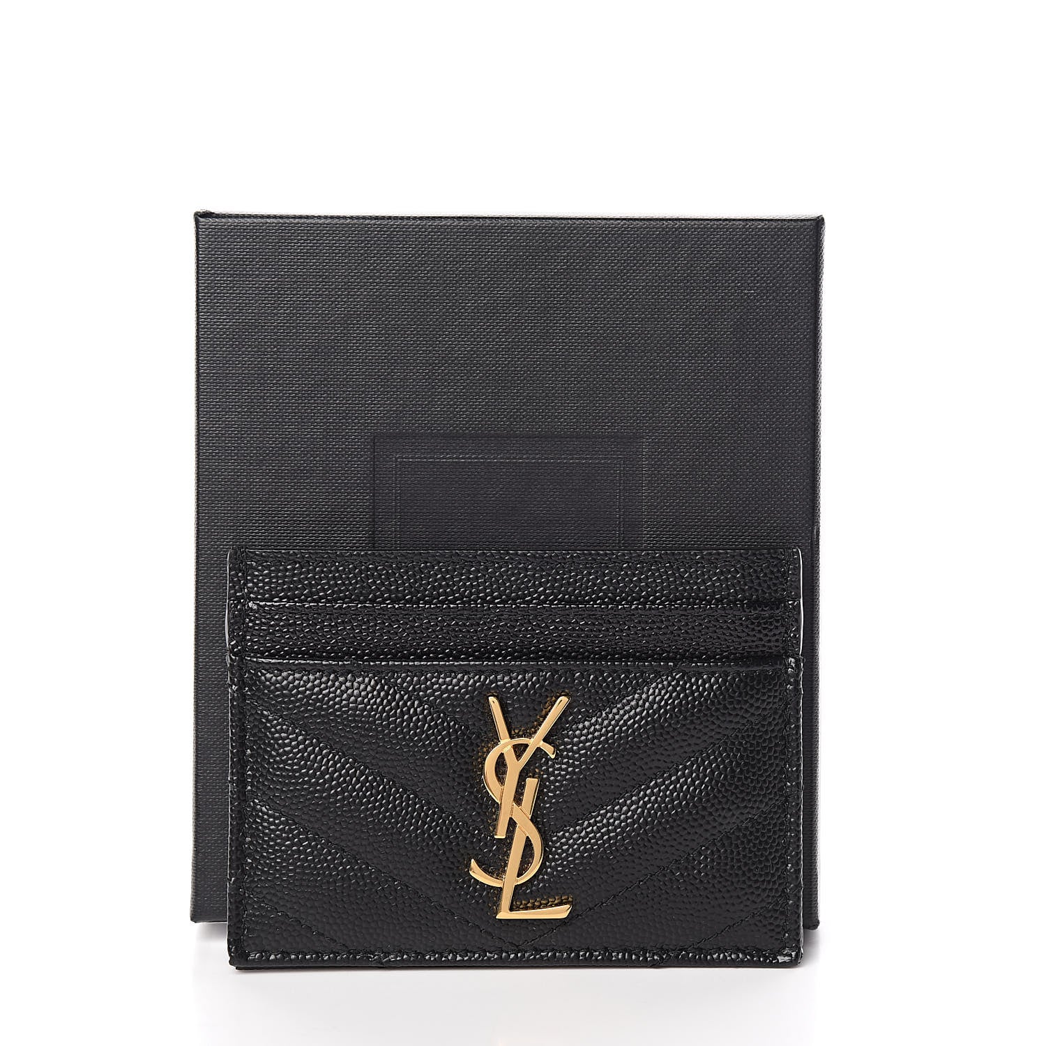 Saint Laurent Grain De Poudre Matelasse Chevron Monogram Credit Card Case Black 8 of 8