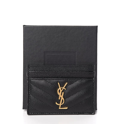Saint Laurent Grain De Poudre Matelasse Chevron Monogram Credit Card Case Black 8 of 8