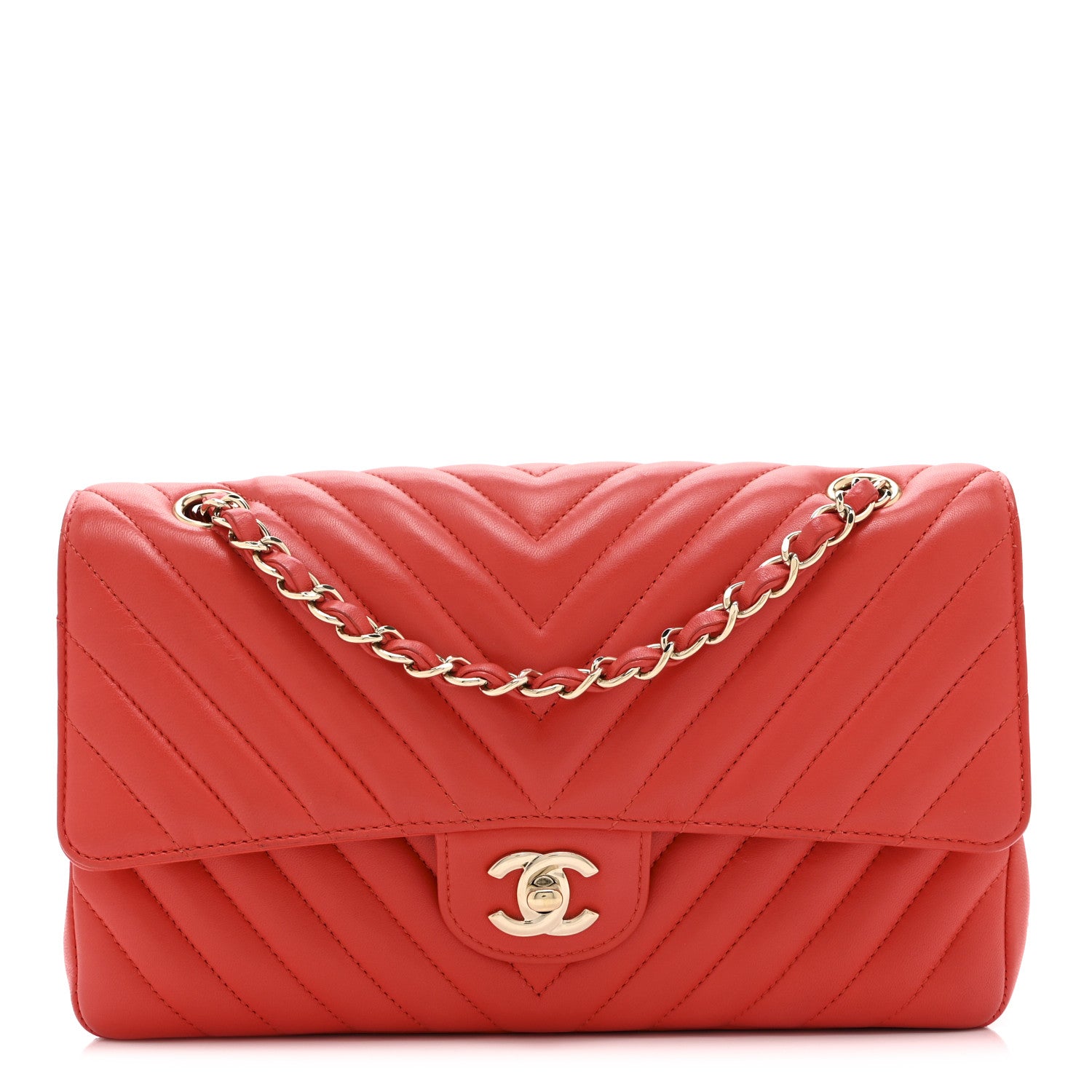 Chanel Lambskin Chevron Quilted Medium Double Flap Red 1 of 10