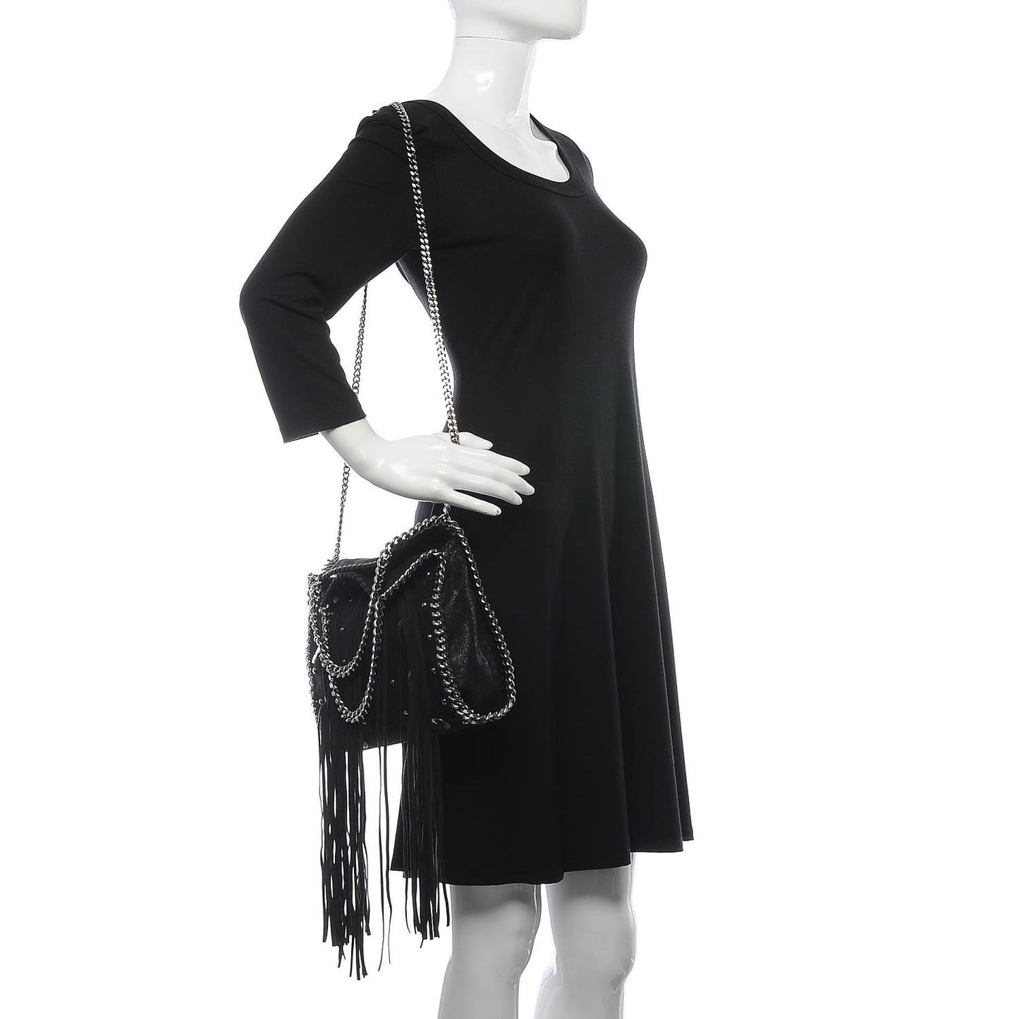 Shaggy Deer Studded Fringe Mini Falabella Tote Black
