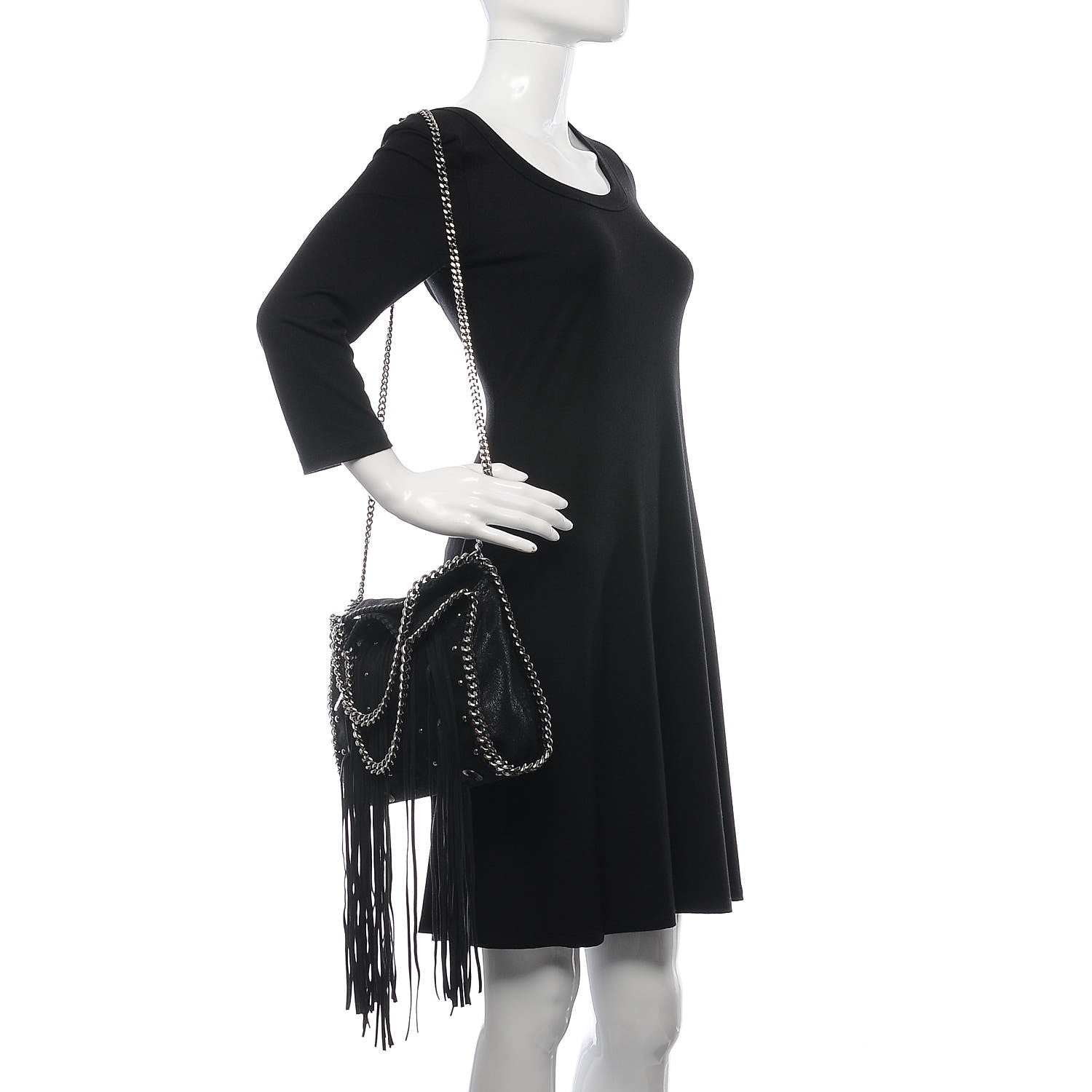 Stella McCartney Shaggy Deer Studded Fringe Mini Falabella Tote Black 2 of 8