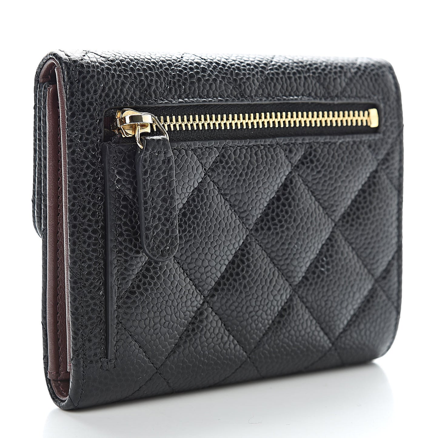Caviar Quilted Compact Flap Wallet Black