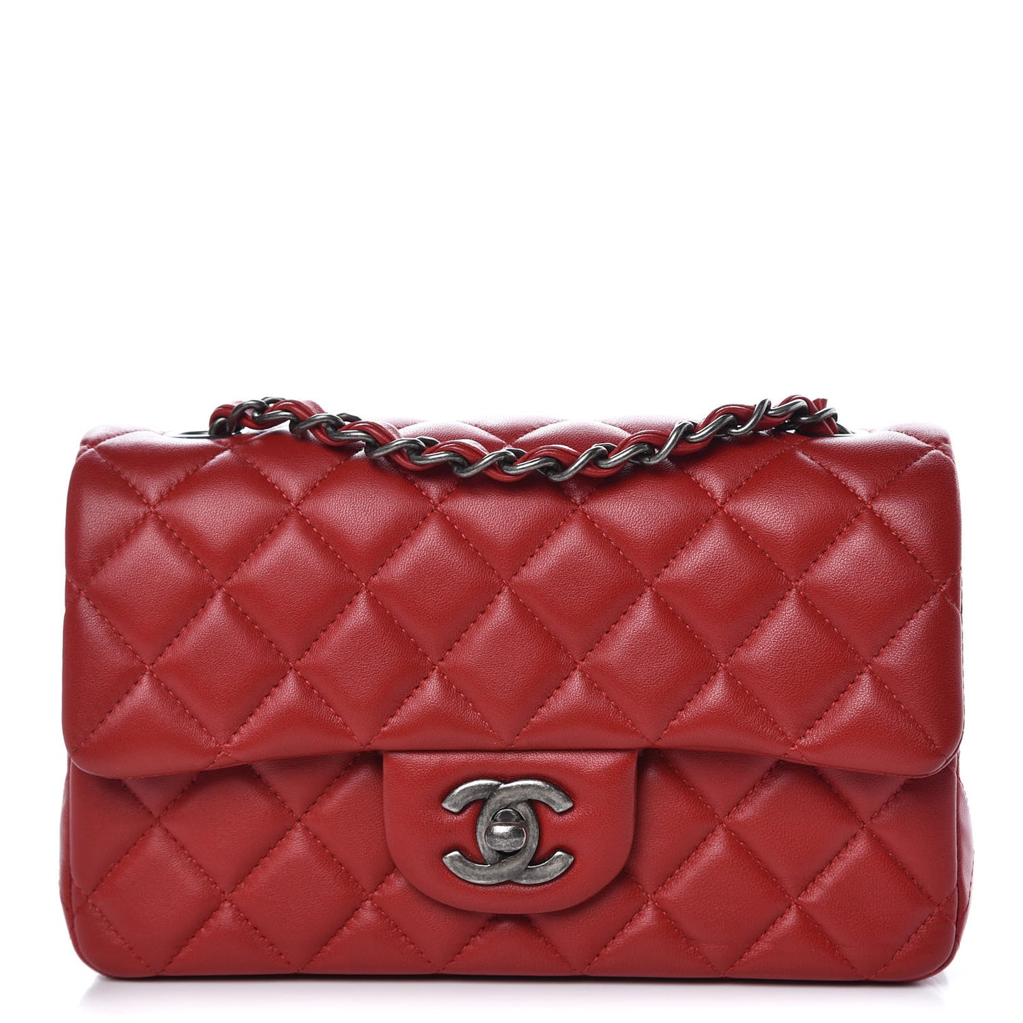 Lambskin Quilted Mini Rectangular Flap Red