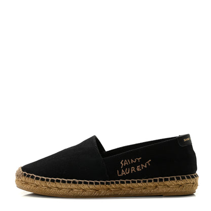 Saint Laurent Canvas Nappa Elba Light Logo Embroidered Espadrilles 37.5 Black 1 of 9