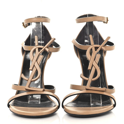 Saint Laurent Calfskin Cassandra 100 Sandals 37.5 Gold Brown 3 of 9