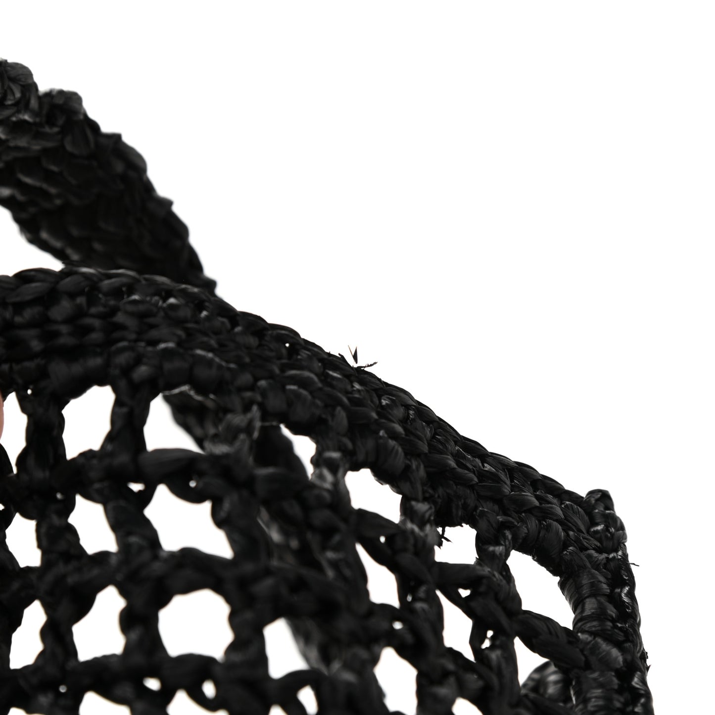 Yarn Raffia Effect Crochet Logo Embroidered Tote Bag Black