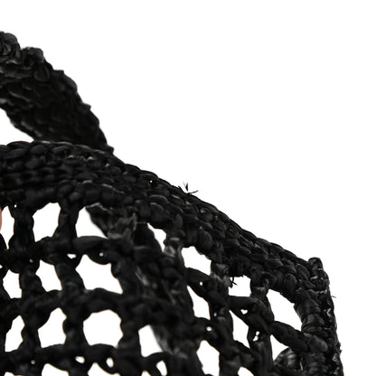 Prada Yarn Raffia Effect Crochet Logo Embroidered Tote Bag Black 10 of 10
