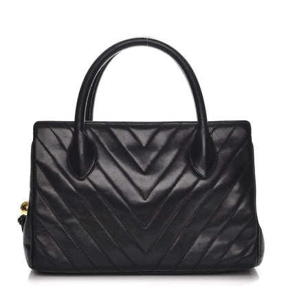 Chanel Lambskin Chevron Top Handle Bag Black 1 of 8