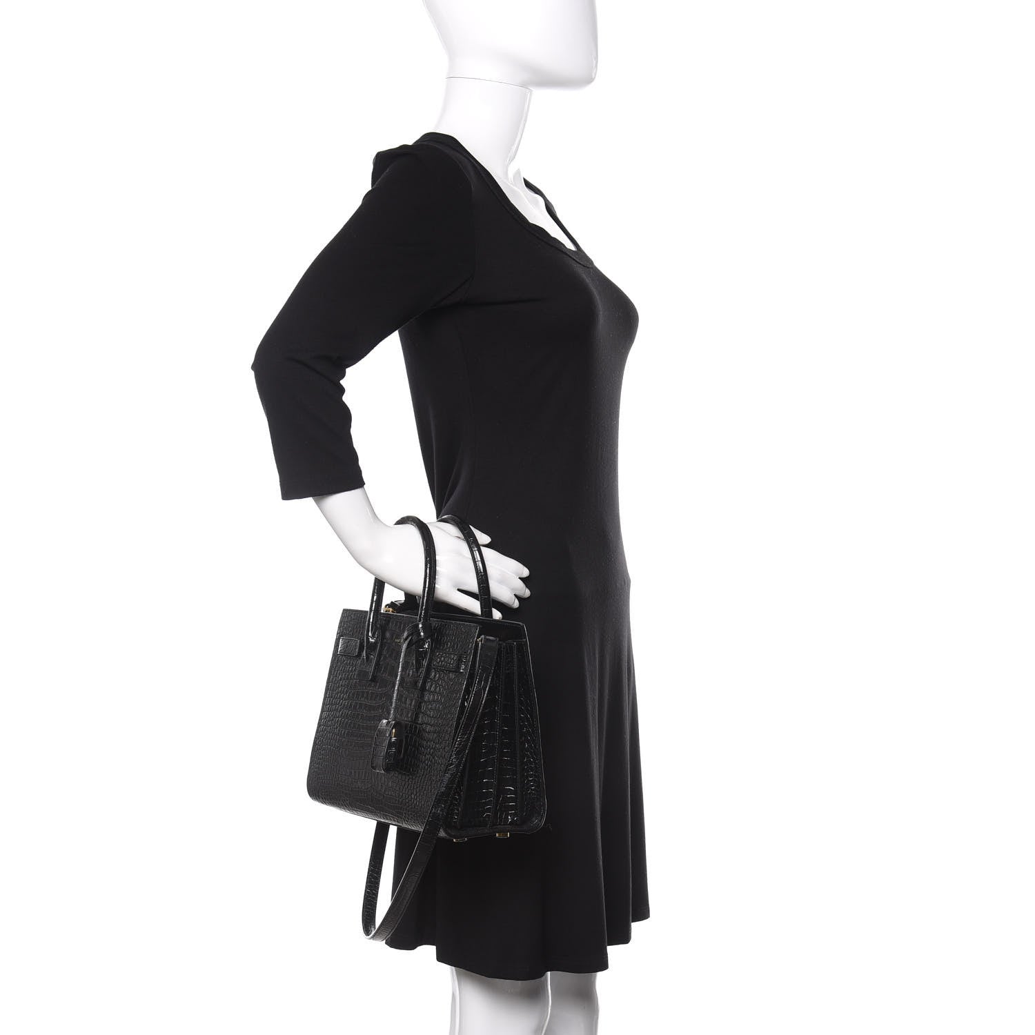 Saint Laurent Calfskin Crocodile Embossed Baby Sac De Jour Black 3 of 9