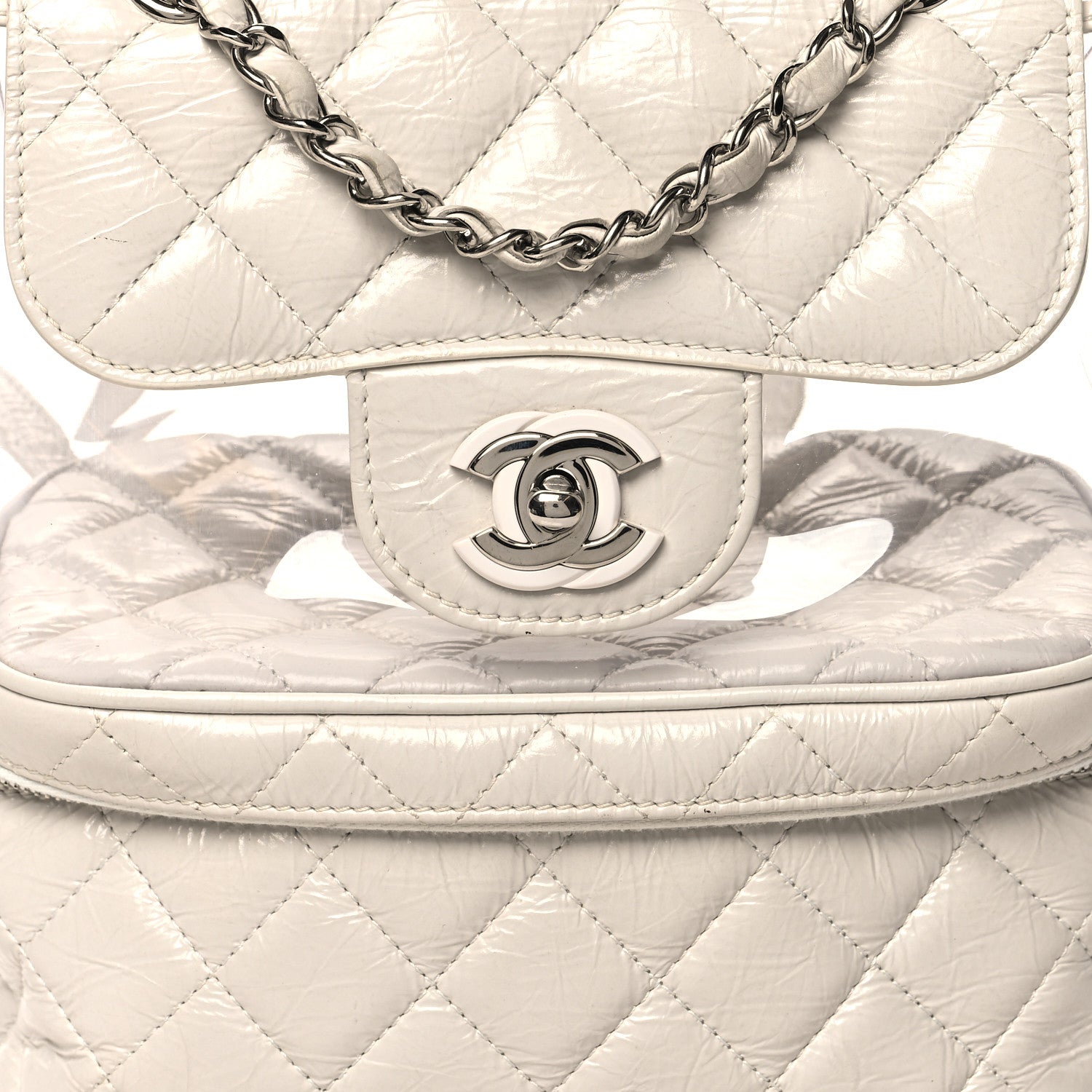 Chanel Crumpled Calfskin PVC Quilted Backpack White 8 of 12