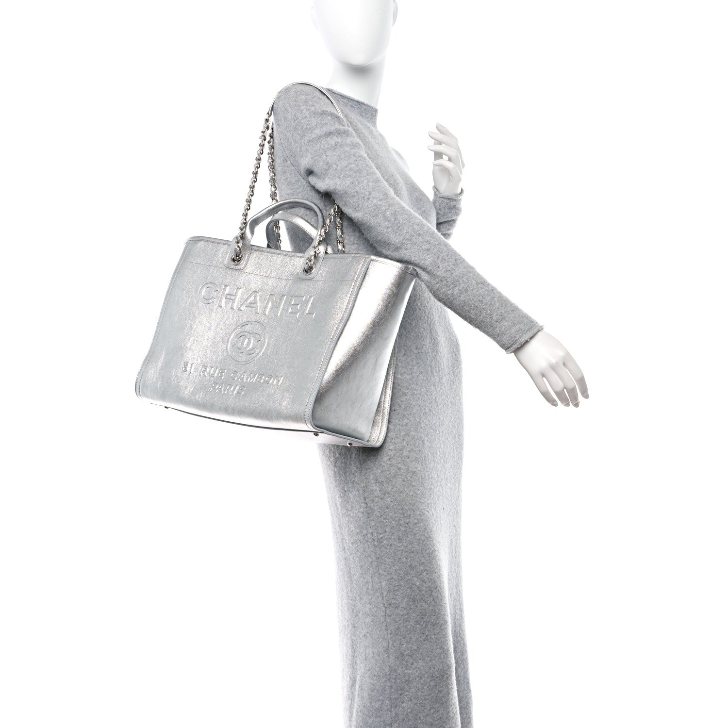 Chanel Metallic Calfskin Medium Deauville Tote Silver 2 of 11