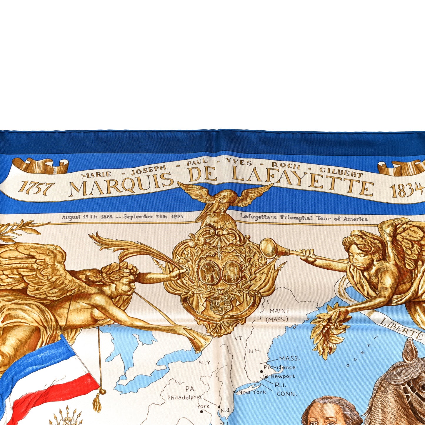 Silk Marquis De Lafayette Scarf 90 Bleu Sable Orange