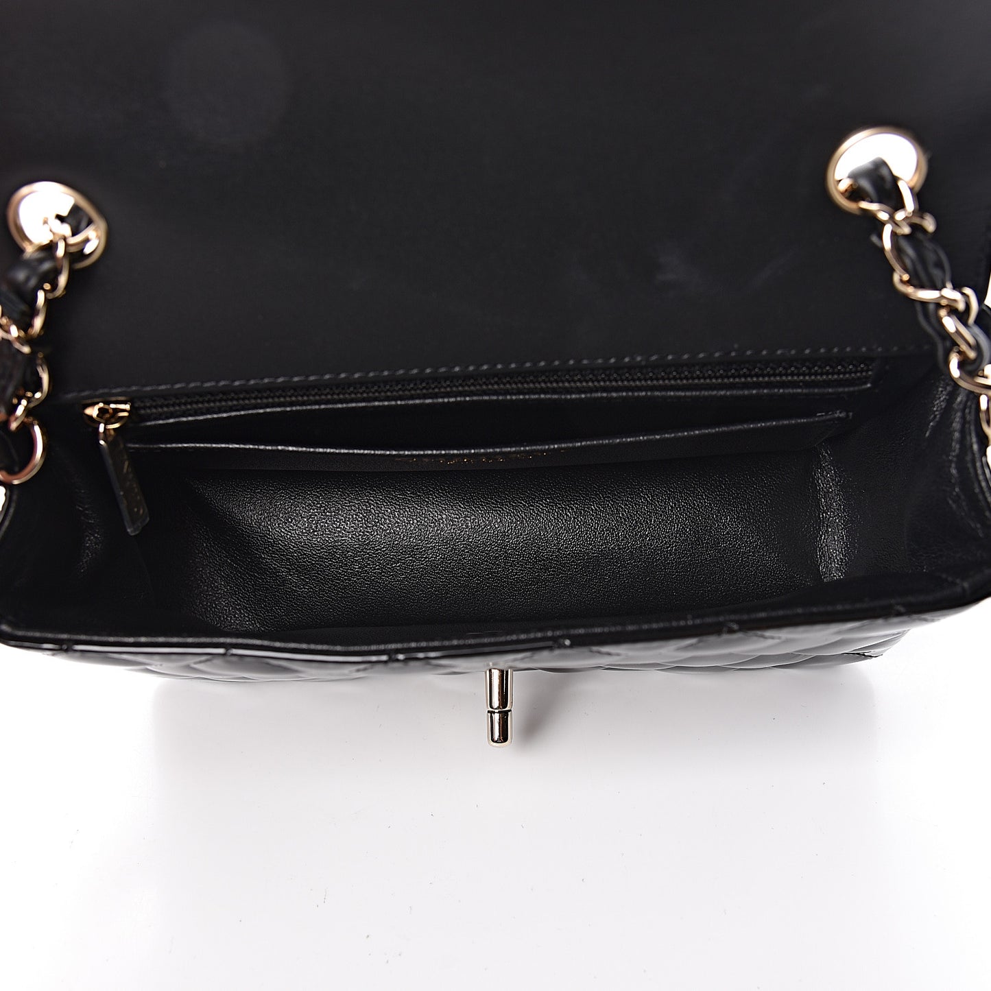 Patent Calfskin Quilted Mini Rectangular Flap Black
