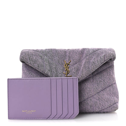 Saint Laurent Denim Quilted Loulou Puffer Monogram Pouch Clutch Bleached Lilac 3 of 11