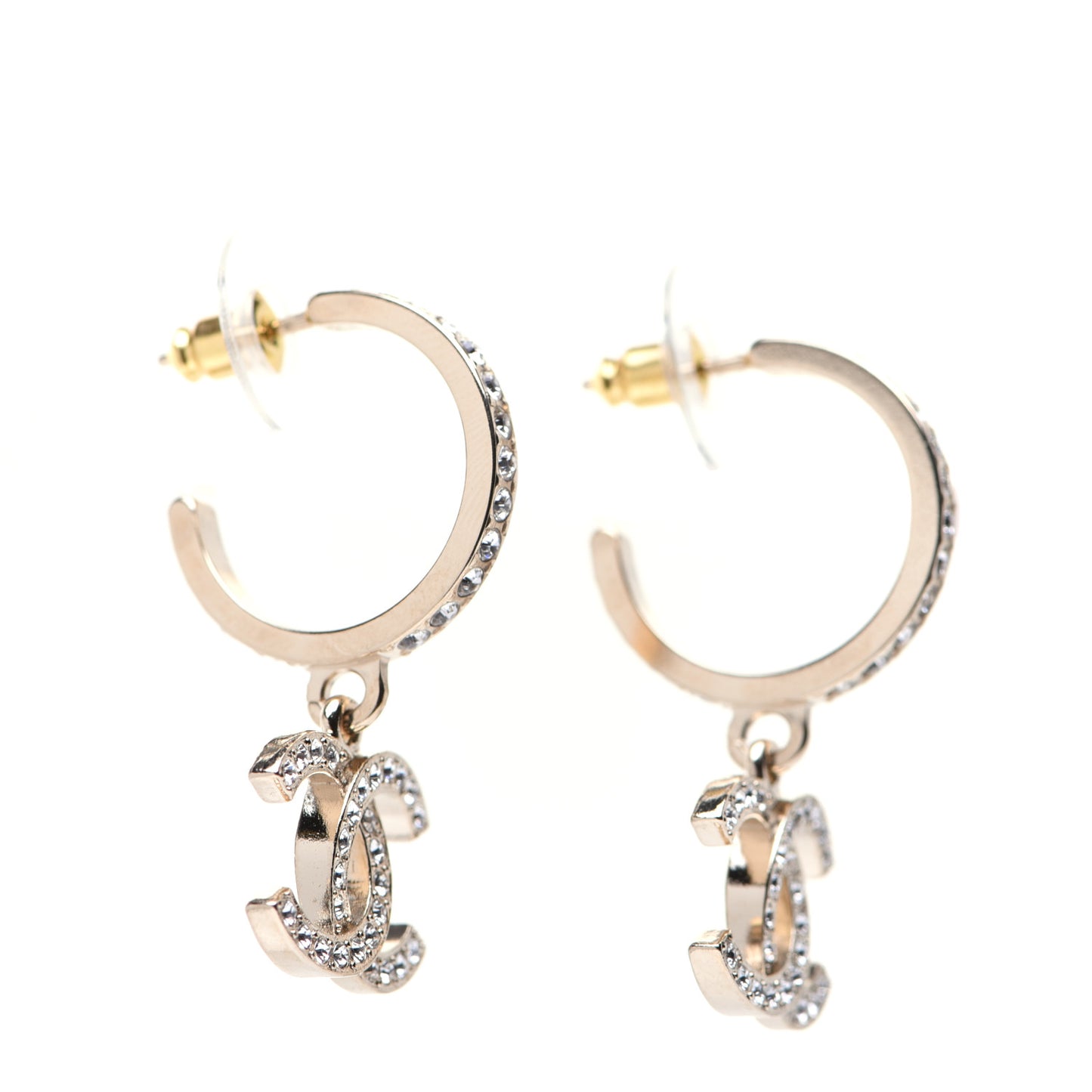 Crystal Lock Symbols CC Hoop Drop Earrings Gold