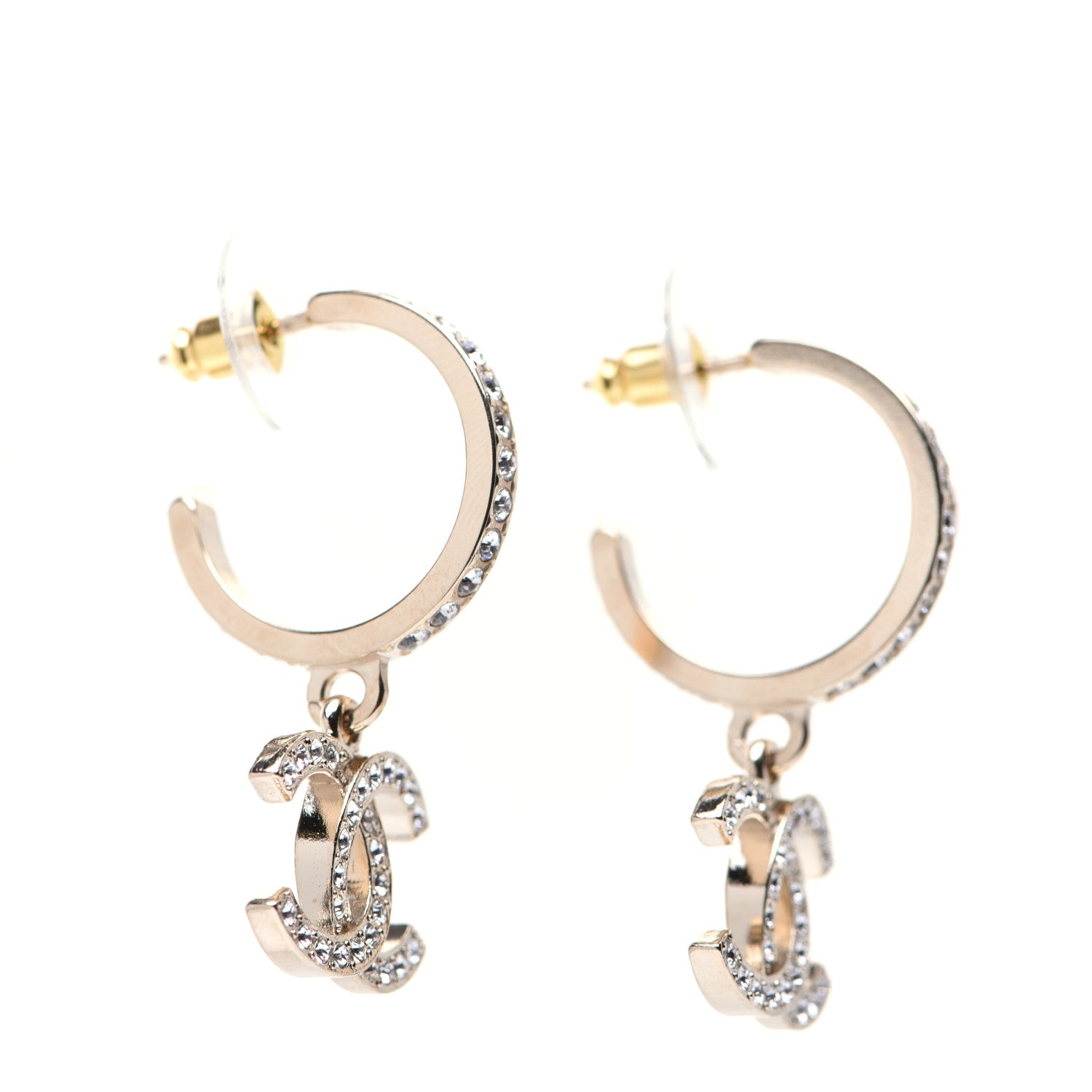 Chanel Crystal Lock Symbols CC Hoop Drop Earrings Gold 3 of 8
