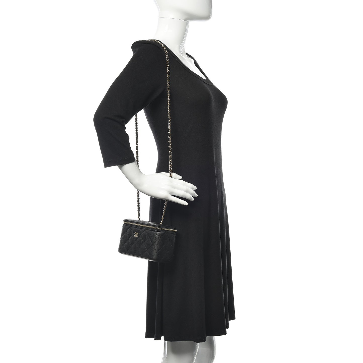 Caviar Quilted Small Vanity Case With Chain Black