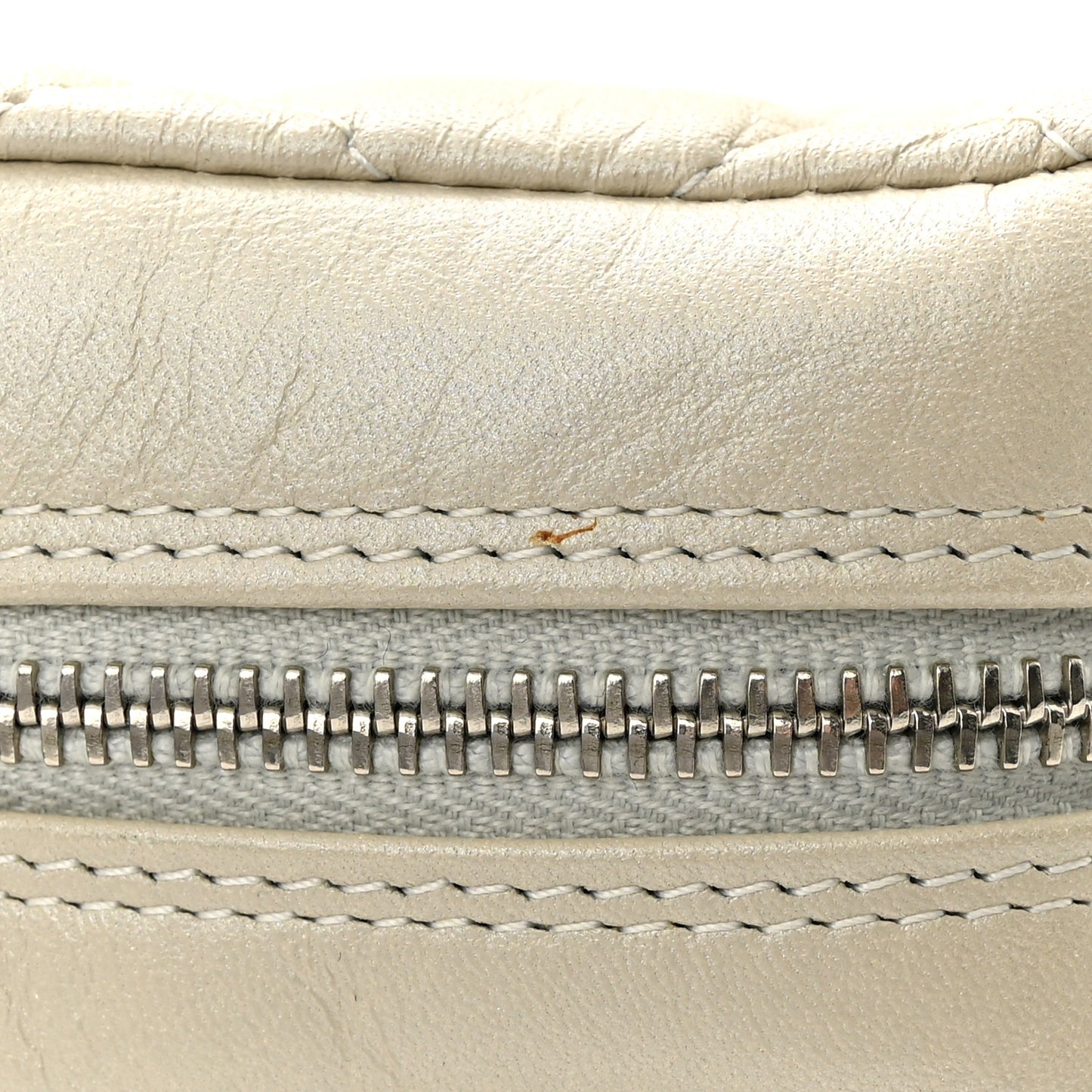 Metallic Aged Calfskin Quilted Cambon Cosmetic Case Argent Clair