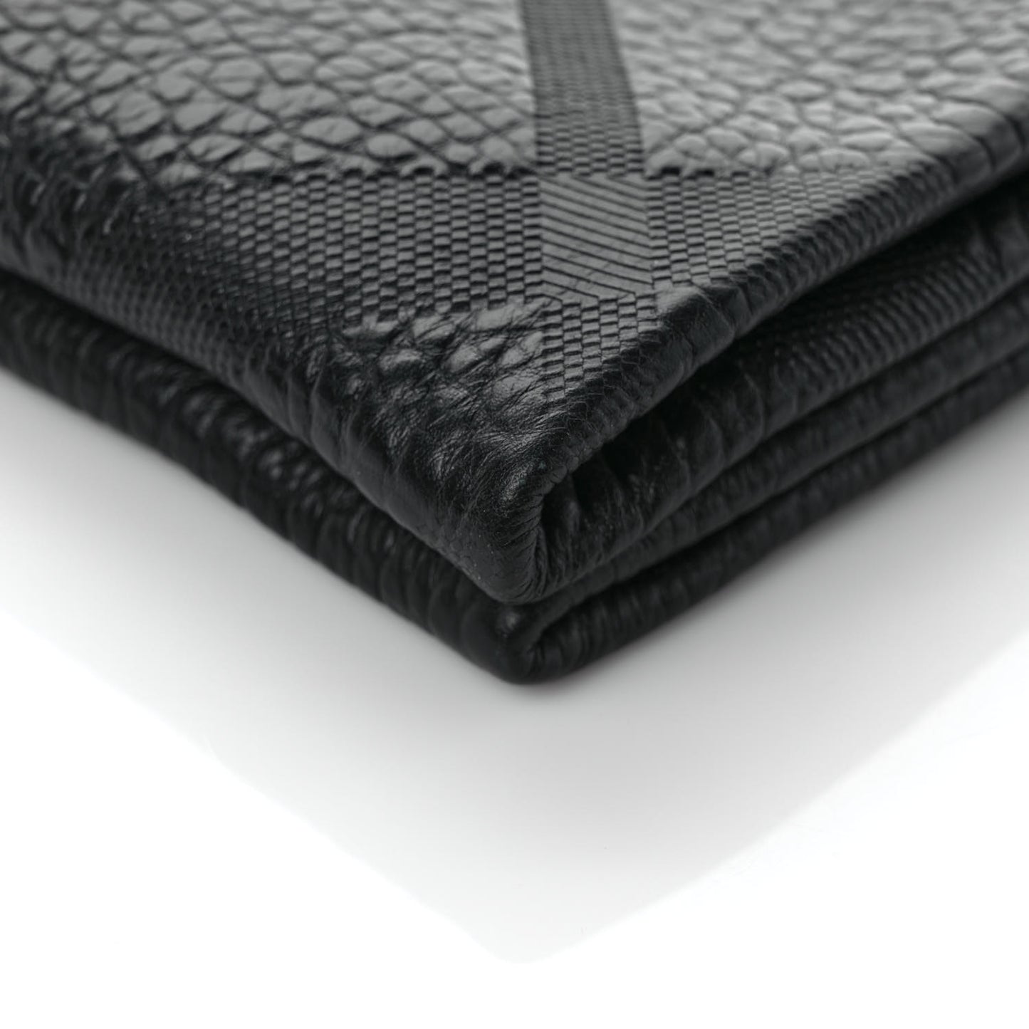 Signature Grain Calfskin Check Embossed Medium Balmoral Clutch Bag Black