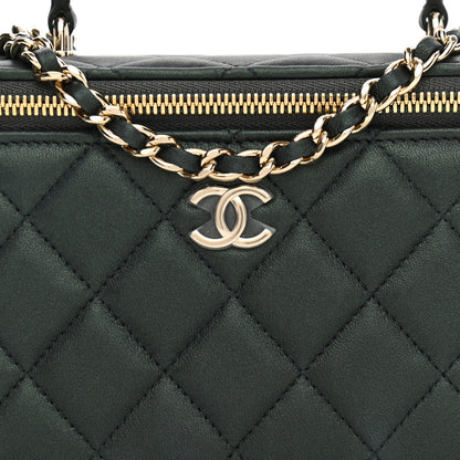 Chanel Iridescent Lambskin Quilted Small Top Handle Vanity Case With Chain Dark Green 9 of 12
