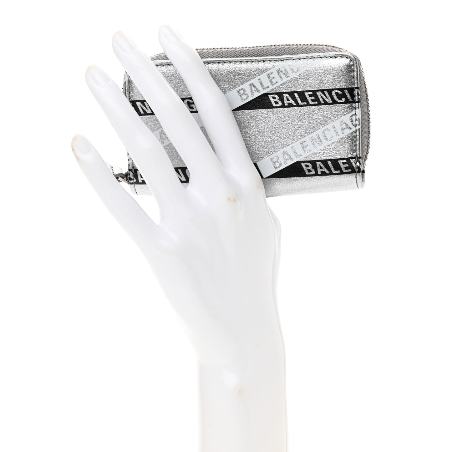 Metallic Calfskin Losange Monogram Everyday Zip Around Card Case Silver Black White