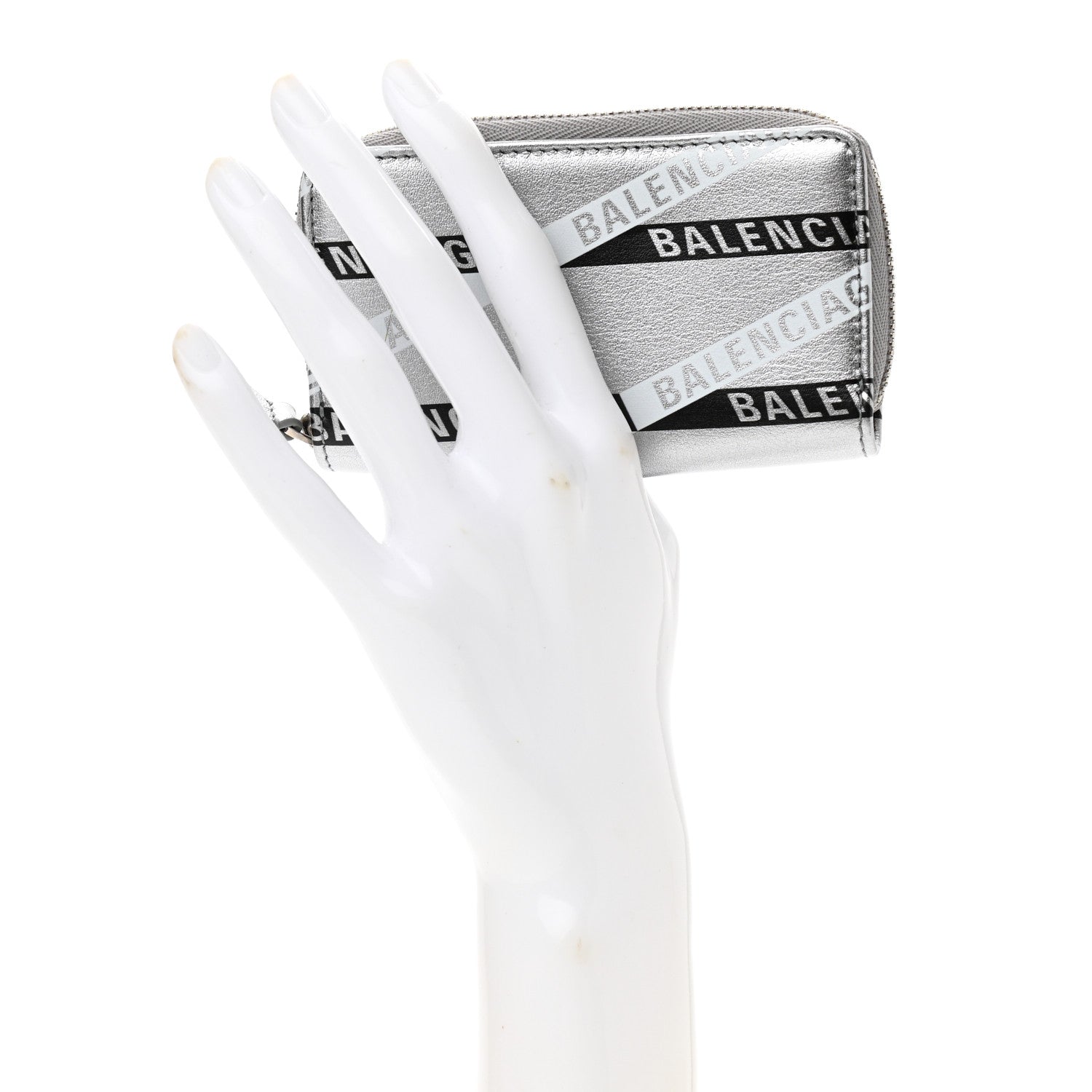 Balenciaga Metallic Calfskin Losange Monogram Everyday Zip Around Card Case Silver Black White 2 of 8