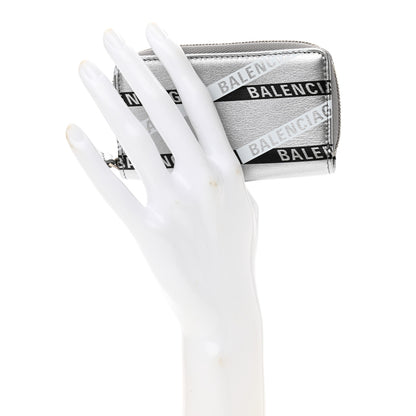 Balenciaga Metallic Calfskin Losange Monogram Everyday Zip Around Card Case Silver Black White 2 of 8