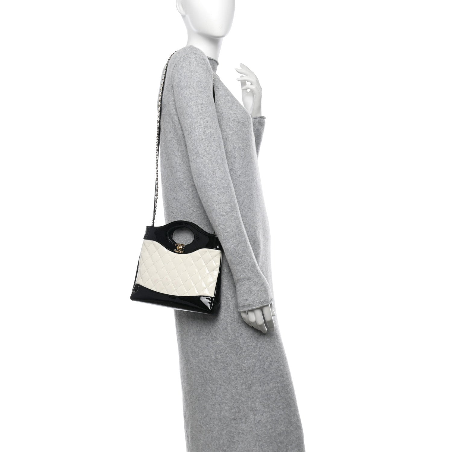 Chanel Patent Calfskin Quilted Mini 31 Shopping Bag White Black 2 of 13