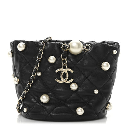 Chanel Lambskin Quilted Pearl Mini About Pearls Drawstring Bag Black 1 of 10