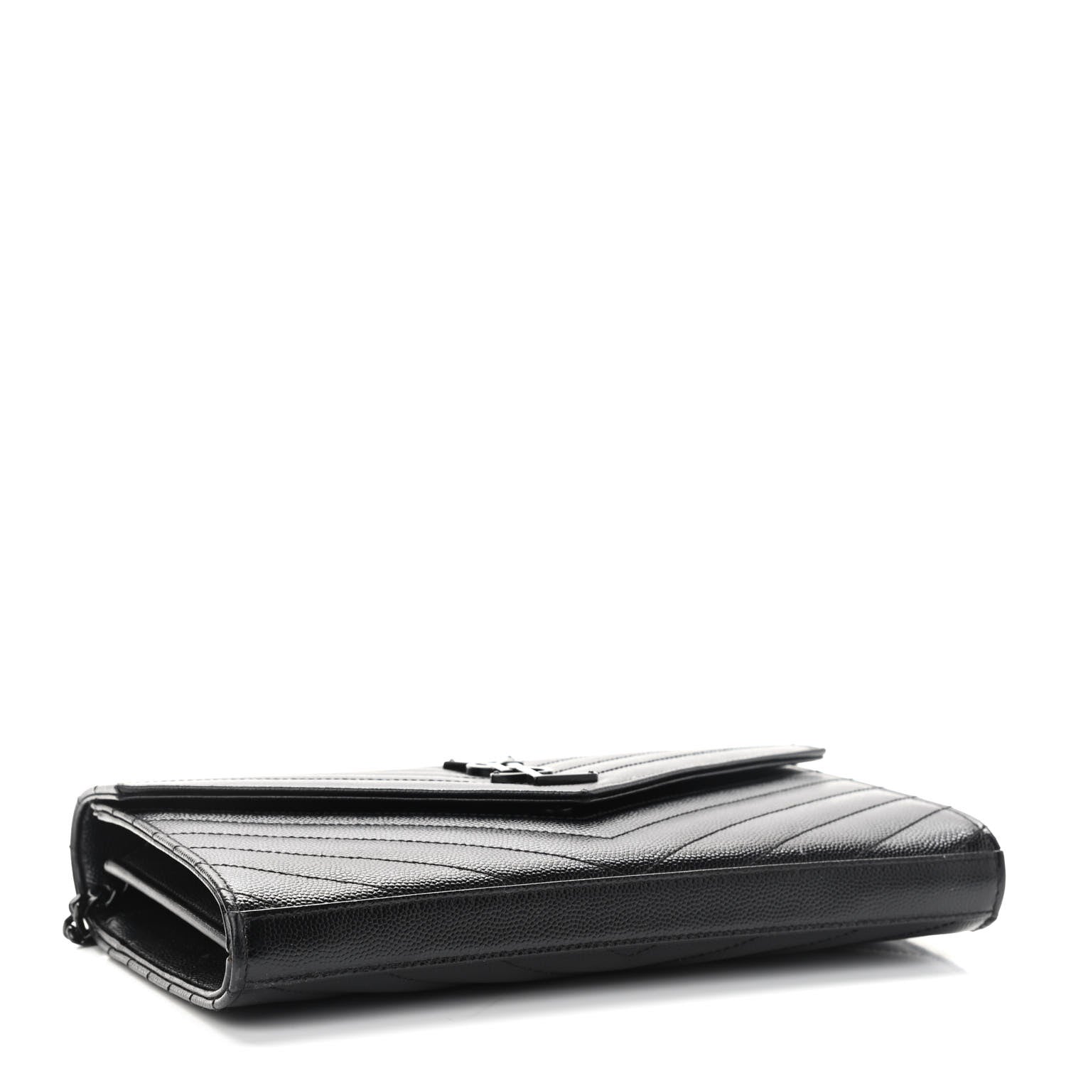 Saint Laurent Grain De Poudre Matelasse Chevron Monogram Chain Wallet Black 3 of 16
