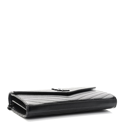 Saint Laurent Grain De Poudre Matelasse Chevron Monogram Chain Wallet Black 3 of 16