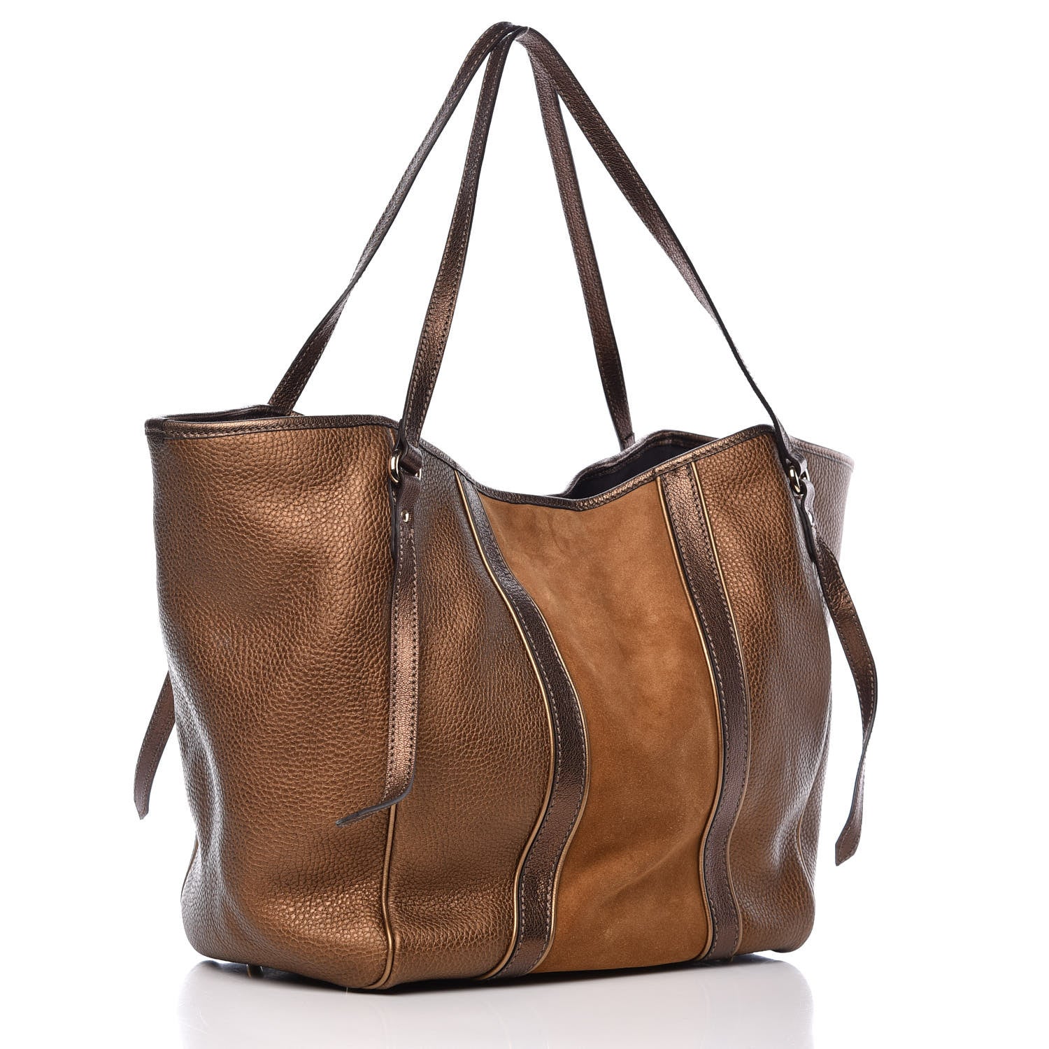 Burberry Metallic Calfskin Suede Colorblock Canterbury Tote Brown 3 of 9