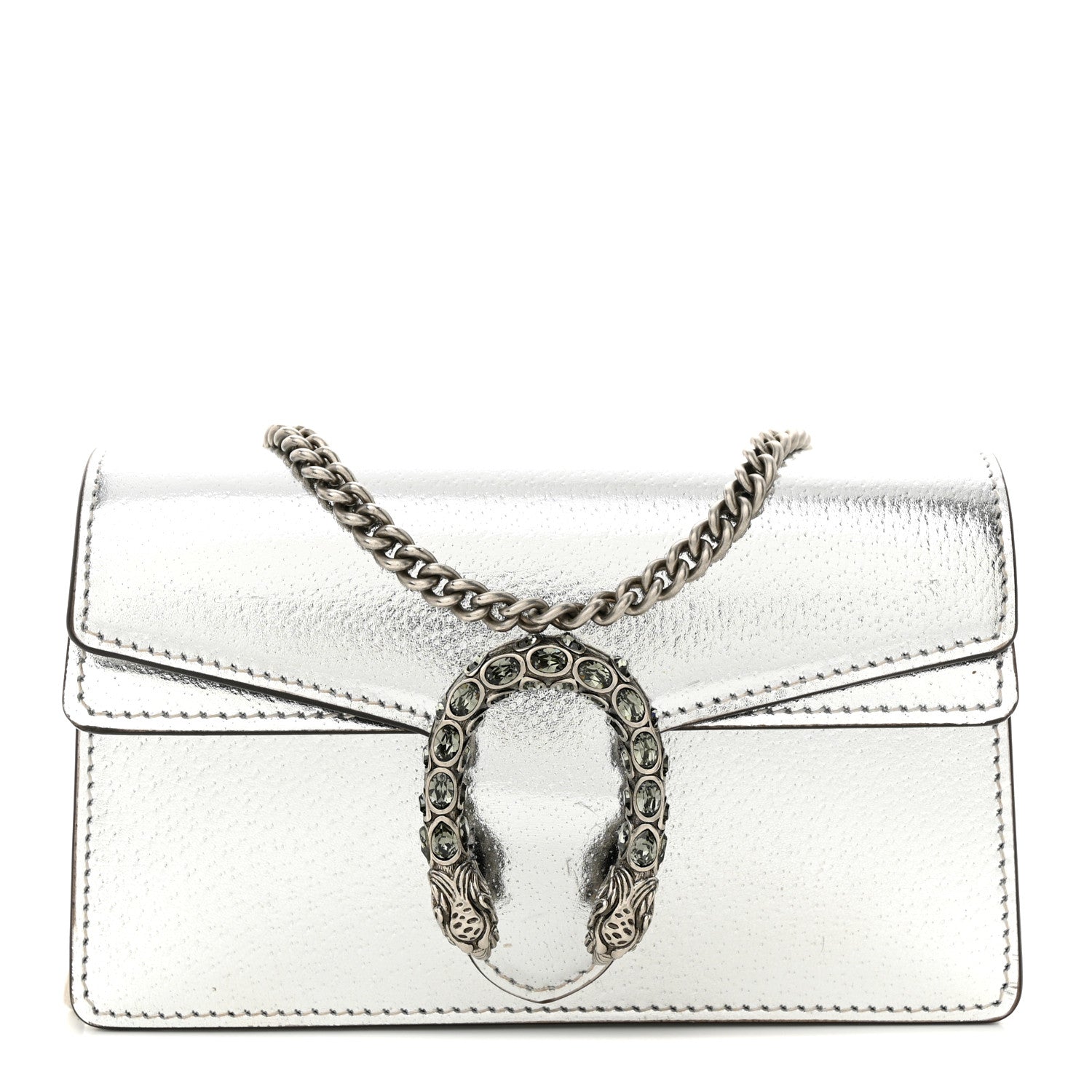Gucci Metallic Calfskin Super Mini Dionysus Shoulder Bag Silver 1 of 10