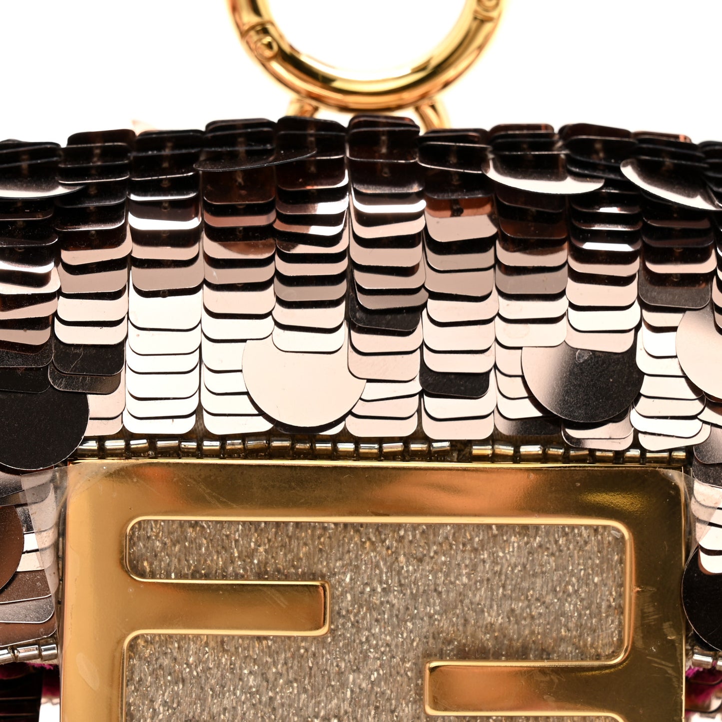 Sequin Paillettes Shiny Nappa Sex and the City Nano Maxi Buckle Baguette Charm Tortora