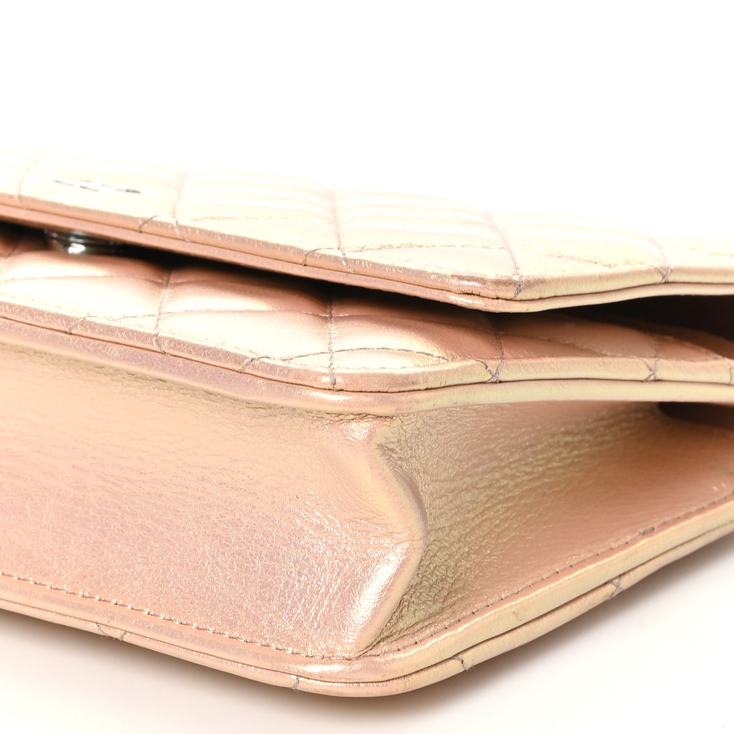 Iridescent Calfskin Quilted Wallet on Chain WOC Pink