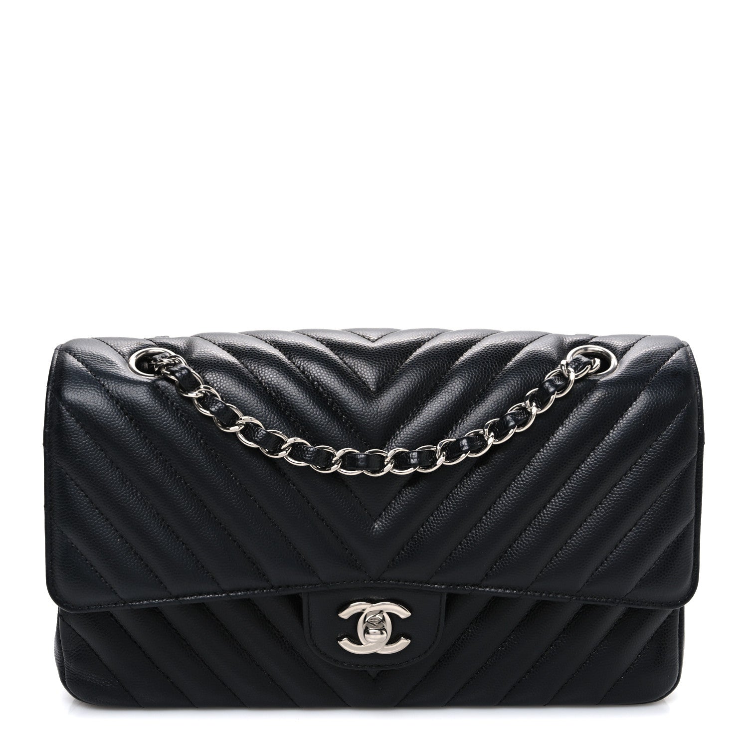 Chanel Caviar Chevron Quilted Medium Double Flap Black 1 of 10
