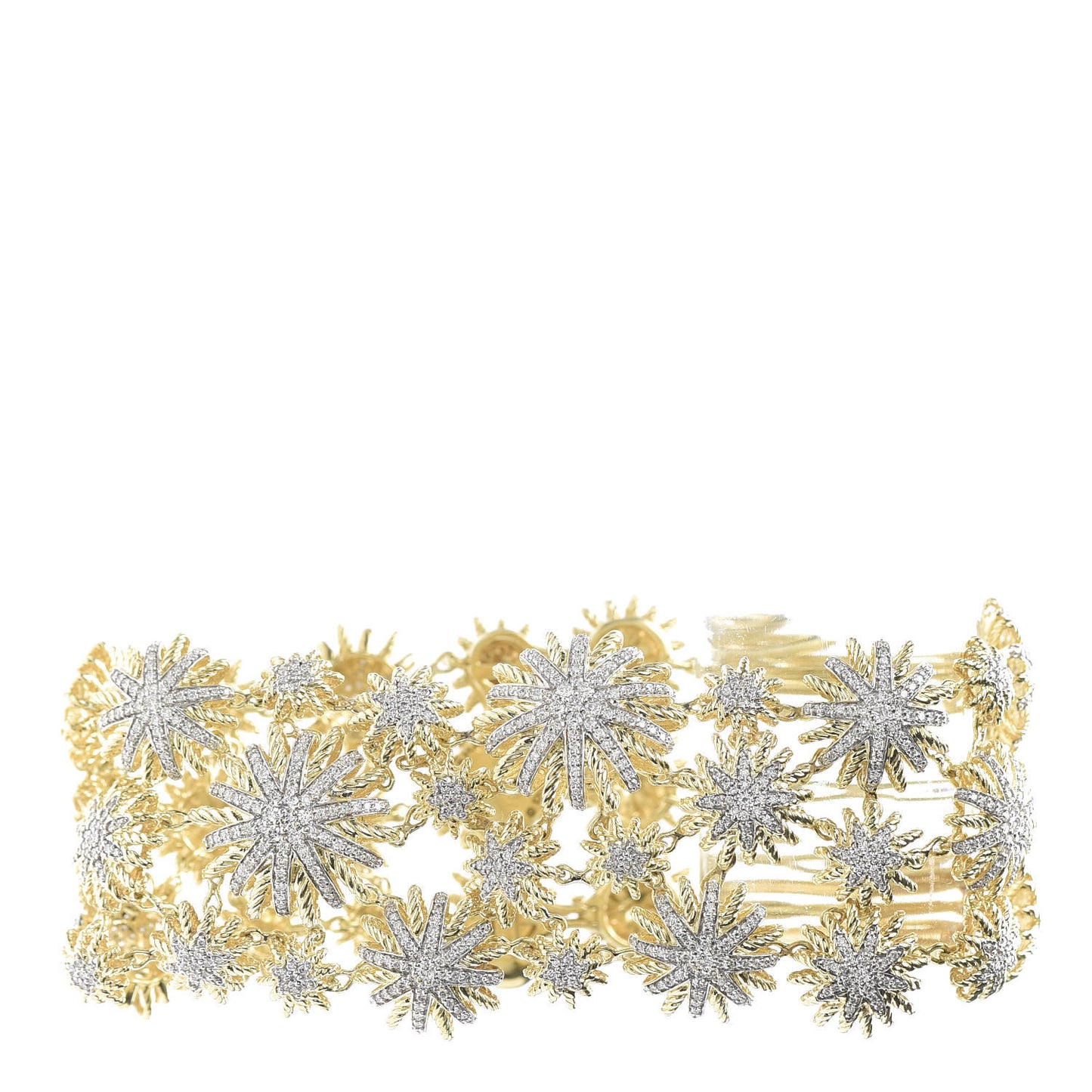 18K Yellow Gold Diamond Starburst 3-Row Statement Bracelet