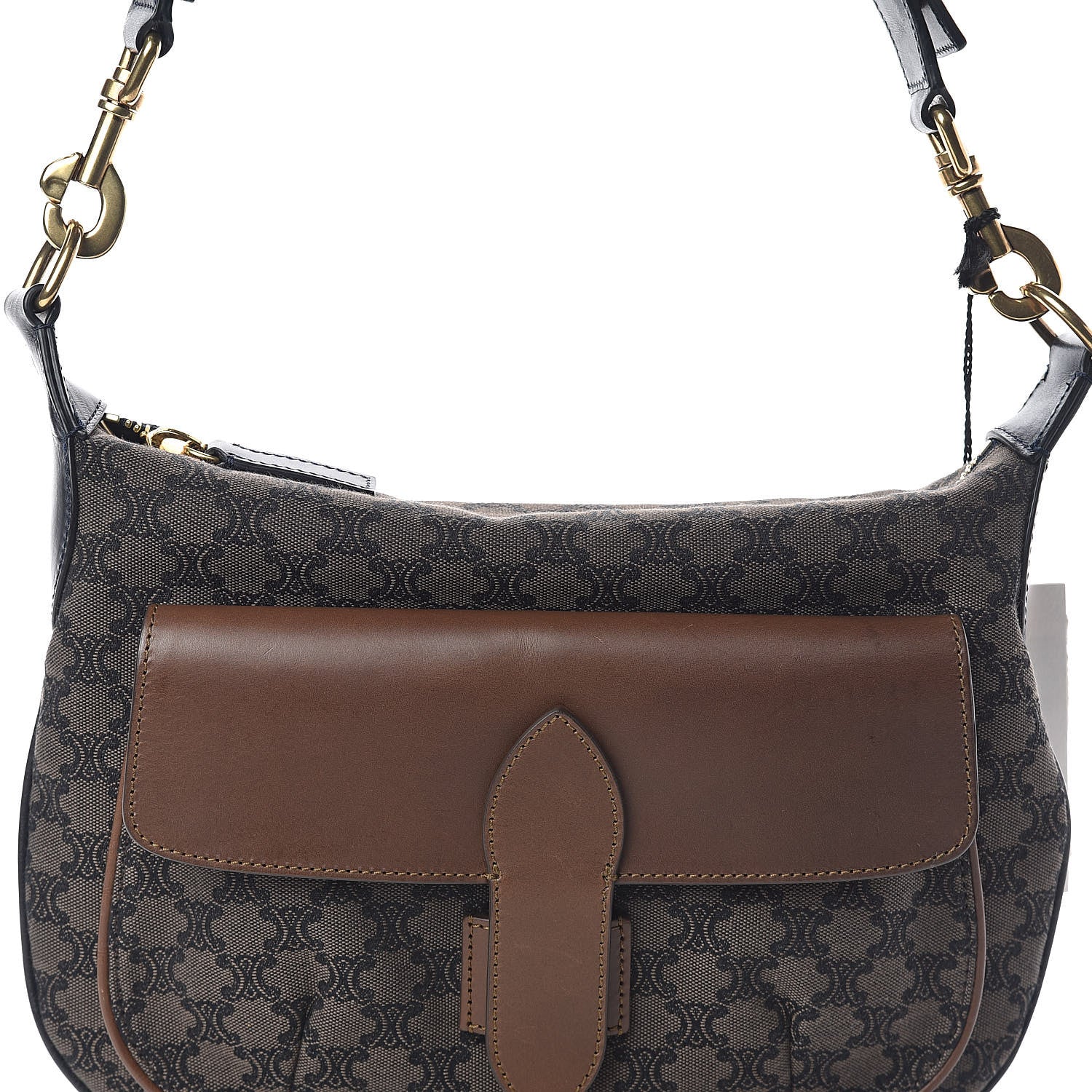 Celine Smooth Calfskin Canvas Triomphe Shoulder Bag Tobacco 7 of 9