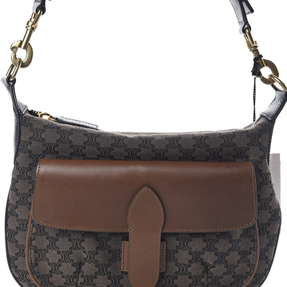 Celine Smooth Calfskin Canvas Triomphe Shoulder Bag Tobacco 7 of 9