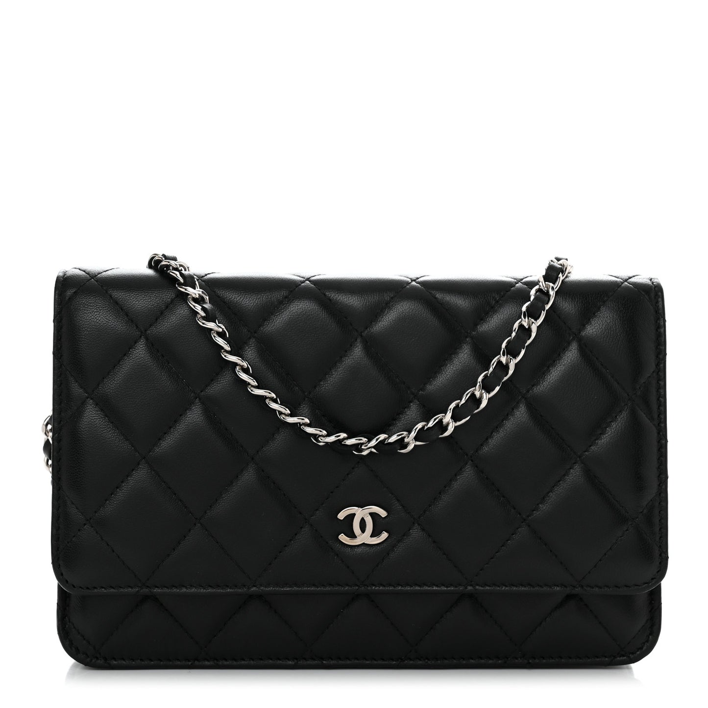 Lambskin Quilted Wallet On Chain WOC Black