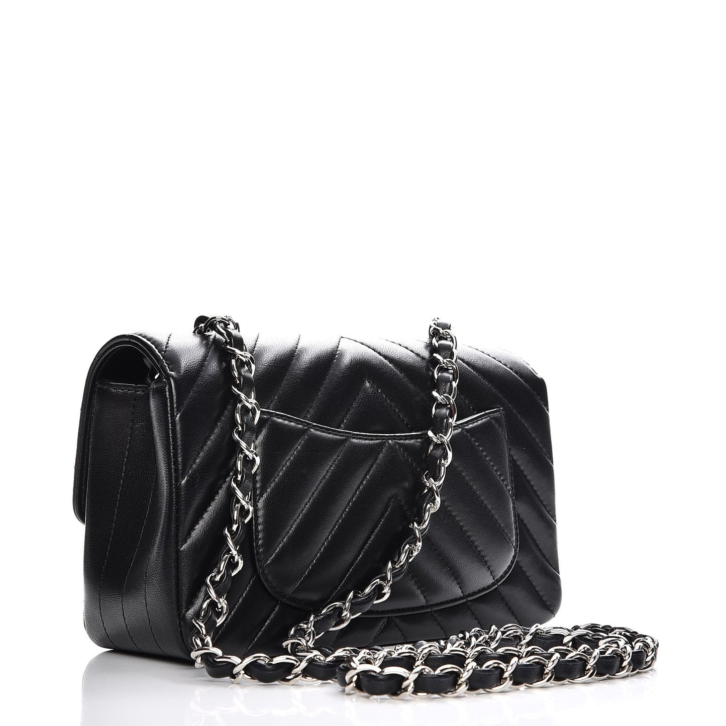Lambskin Chevron Quilted Mini Rectangular Flap Black