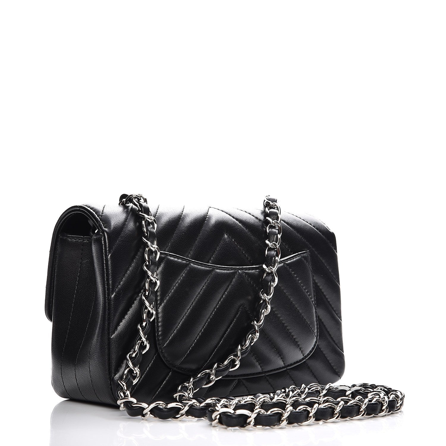 Chanel Lambskin Chevron Quilted Mini Rectangular Flap Black 3 of 8