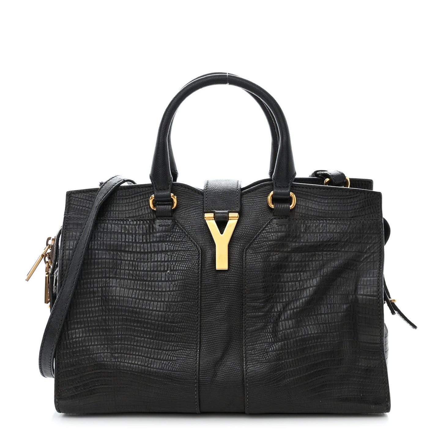 Calfskin Lizard Embossed Small Cabas ChYc Black