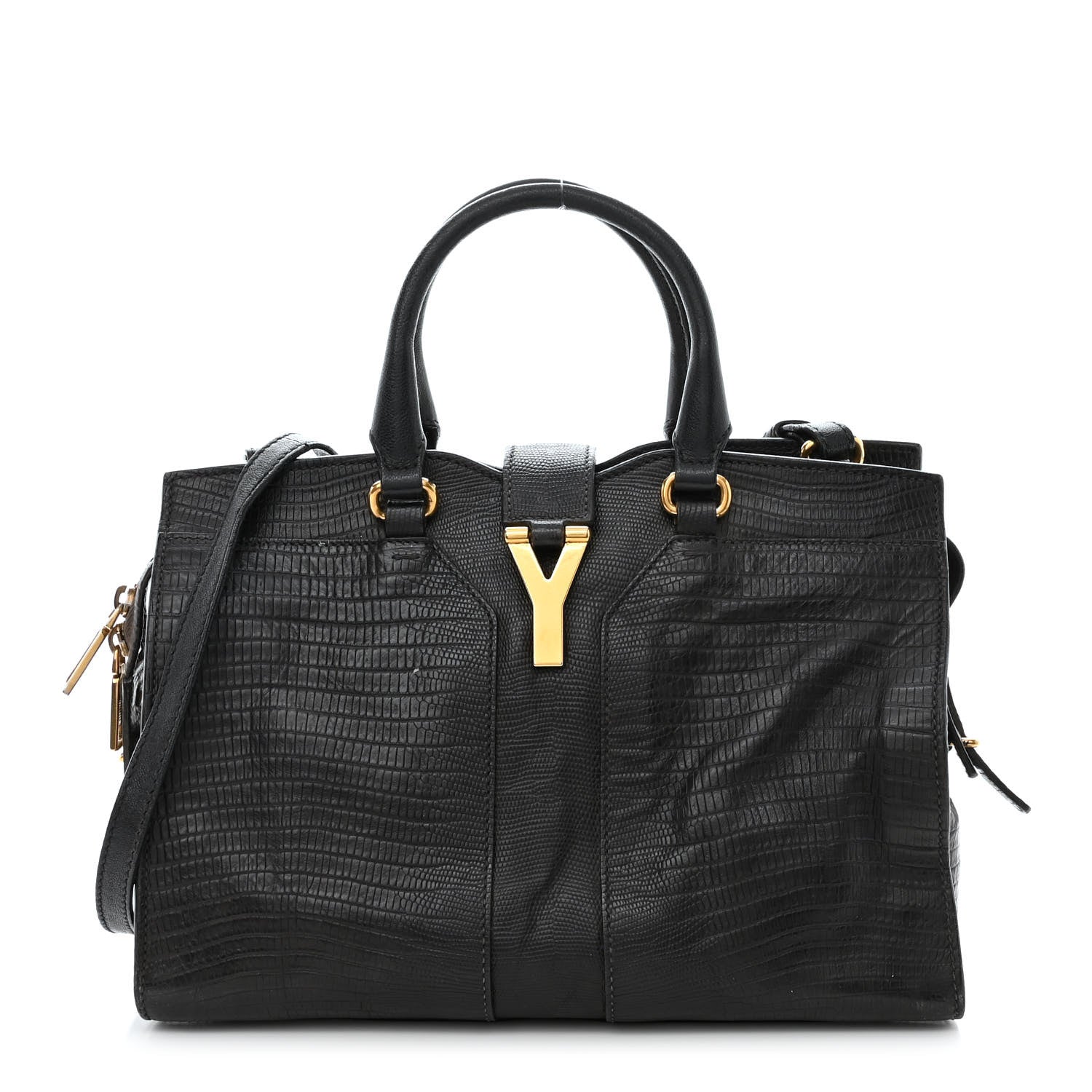 Saint Laurent Calfskin Lizard Embossed Small Cabas ChYc Black 1 of 15