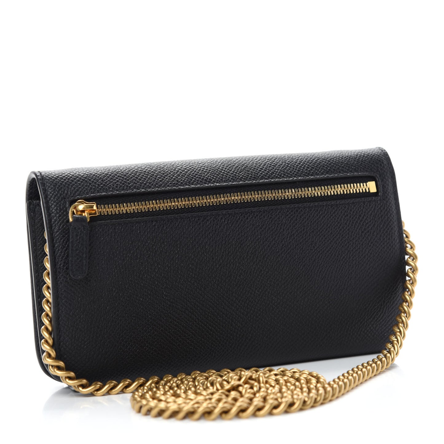 Grained Calfskin BB Phone Holder Wallet On Chain Black