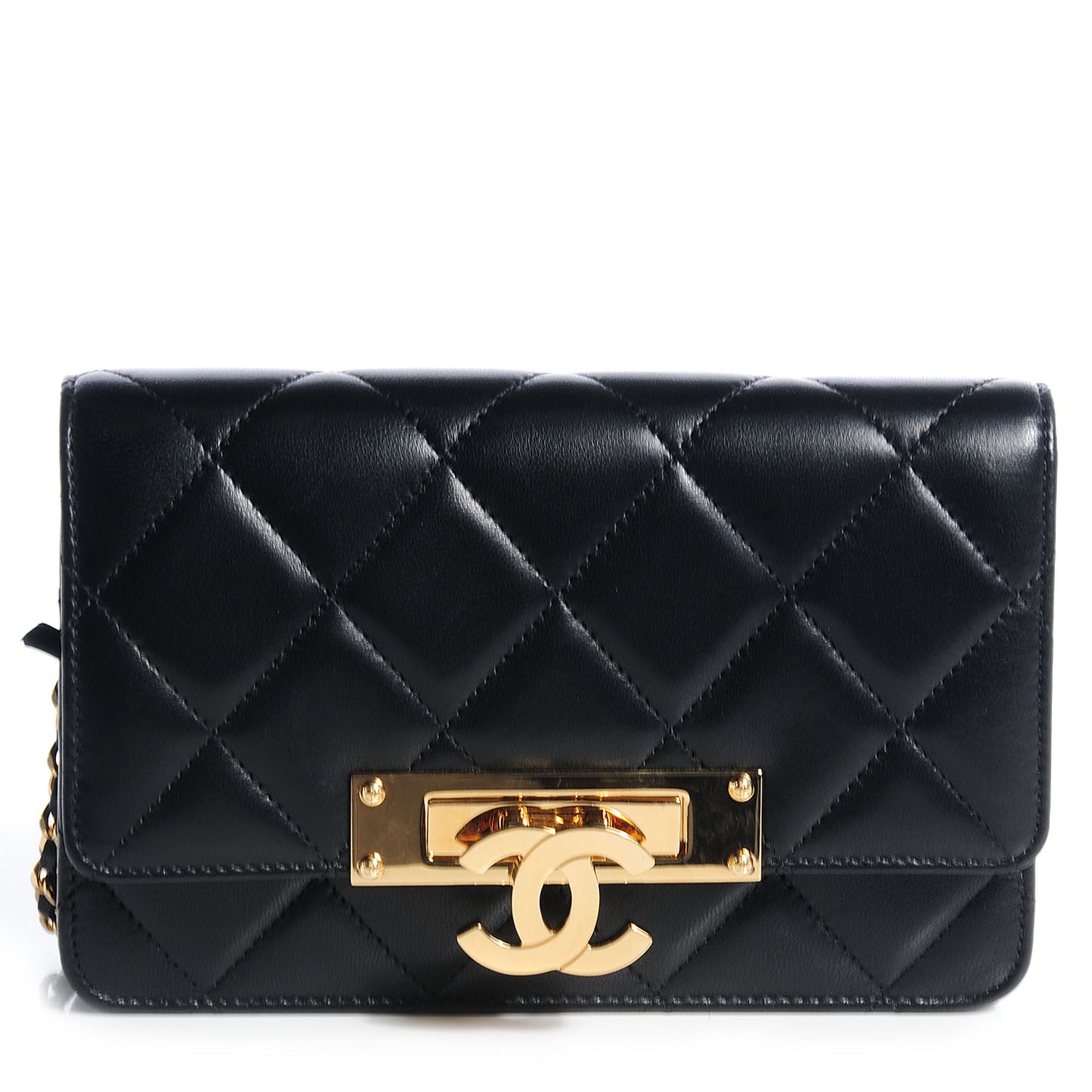 Lambskin Golden Class Wallet on Chain WOC Black