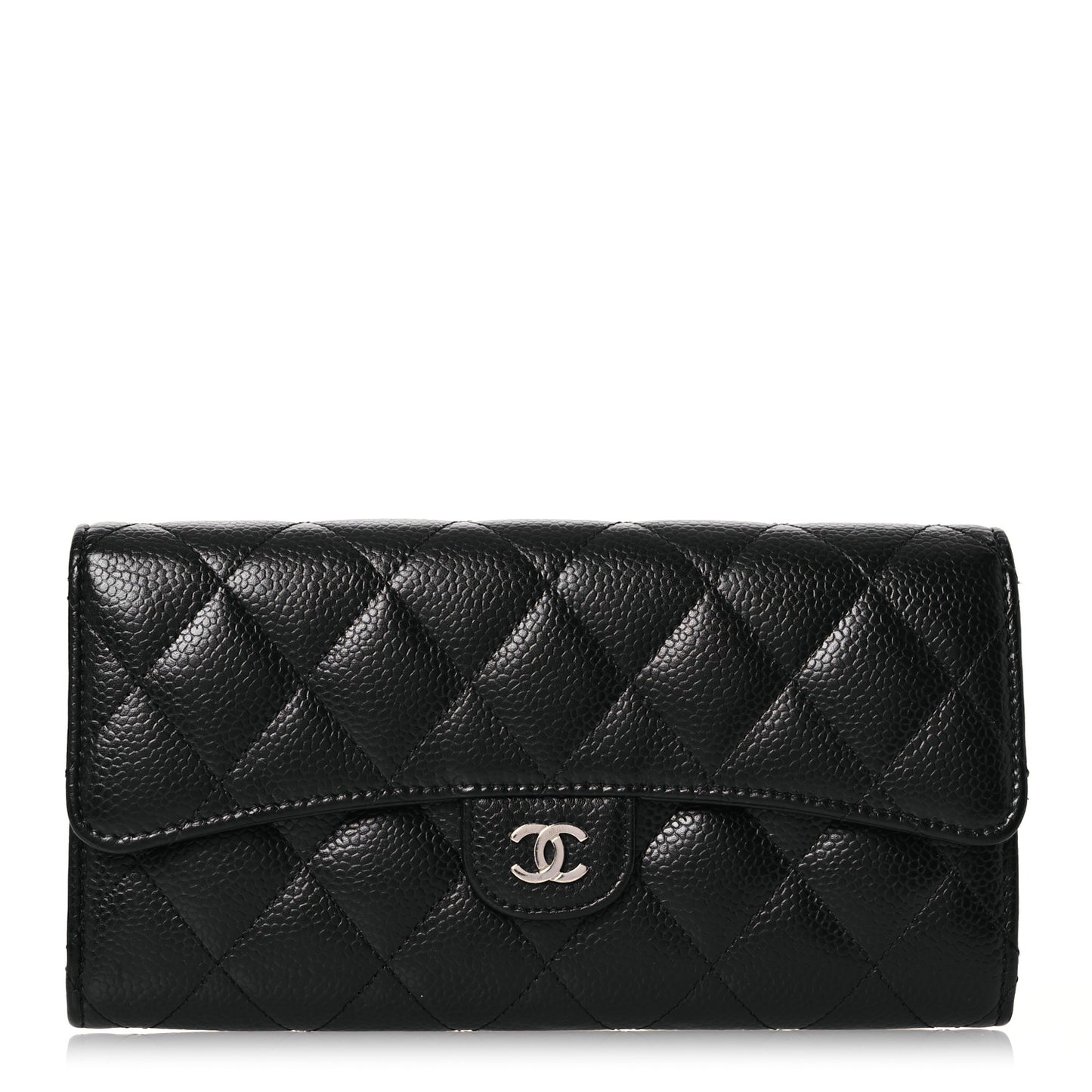 Caviar Quilted Large Gusset Flap Wallet Black